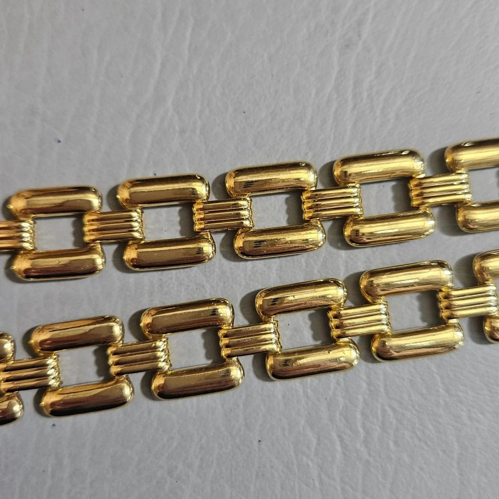 Gold Tone Square Chain Belt Ribbed Adjustable Lobster Clasp 43